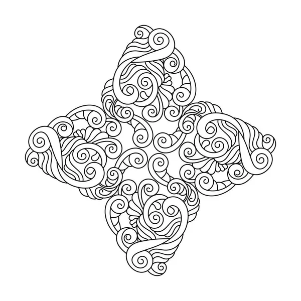 Libro para colorear para adultos y niños mayores. Flor de mandala, cuatro pétalos, patrón de mandala dibujado a mano. Ilustración abstracta vectorial — Vector de stock
