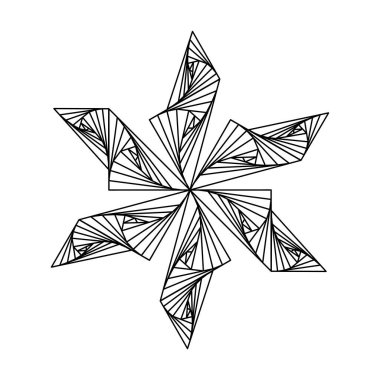 Coloring book for adults. Monochrome abstract mandala, 3d six-pointed star. Geometric ornament, optical illusion