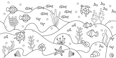 Suyun altındaki boyama kitabı. Kusursuz Deniz vektör motifi .