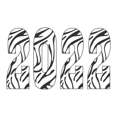 2022 yılı. Vahşi hayvan derisi desenli figürler, şık çizgili izler. Vektör illüstrasyonu