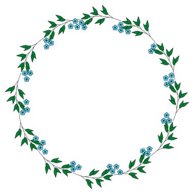 Çiçek çerçevesi. Mevsimlik tasarım, çiçekler. Beyaz üzerine vektör illüstrasyonu.