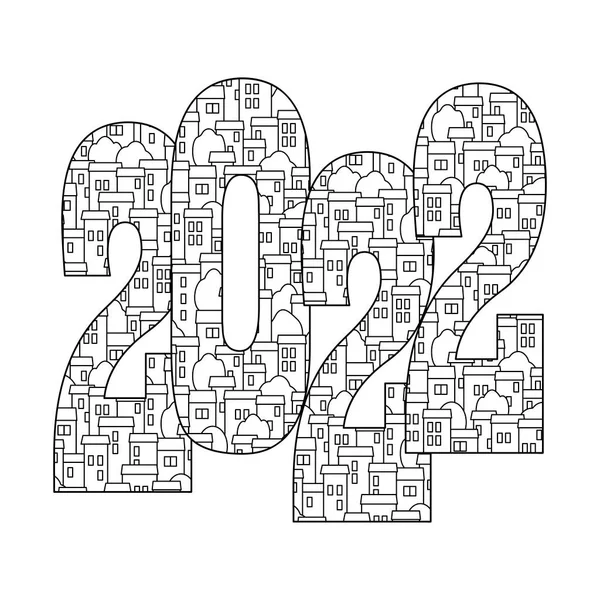 2022 Узор Городскими Домами Концепция Строительного Бизнеса Аренда Жилья Раскраска — стоковый вектор