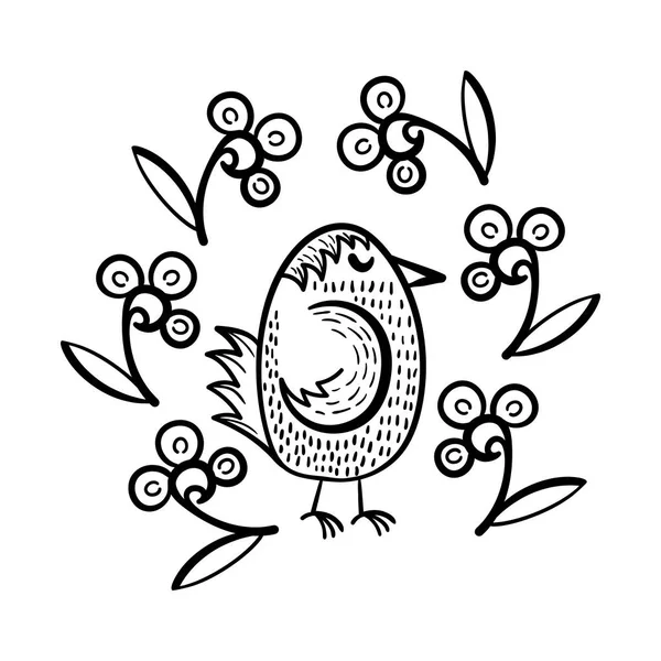 Omalovánky Pro Starší Děti Kresby Ptáků Květin Vektorová Ilustrace Nakreslená — Stockový vektor
