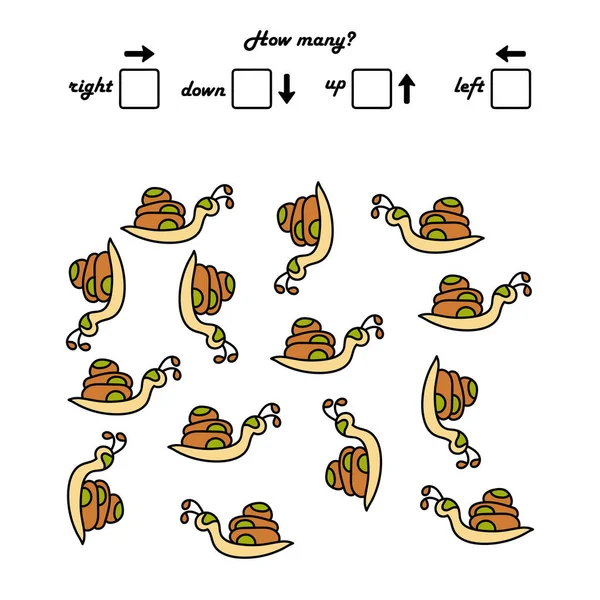 Jeu Pour Les Enfants Âge Préscolaire Comptez Combien Escargots Rampent — Image vectorielle
