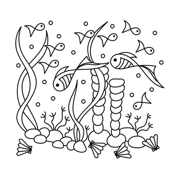 Målarbok För Vuxna Och Äldre Barn Underwater Marint Vektormotiv Doodles — Stock vektor