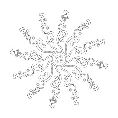 Yetişkinler ve büyük çocuklar için boyama kitabı. Mandala, dikiş düğmeleri. Çizilmiş el Vektör illüstrasyonuName