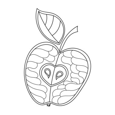 Çocuklar için boyama kitabı. Beyaz arka planda elle çizilmiş elma. Vektör İllüstrasyonu.