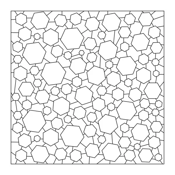 Livre Colorier Des Hexagones Différentes Tailles Noir Blanc Fond Vectoriel — Image vectorielle