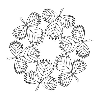 Büyük çocuklar ve yetişkinler için boyama kitabı. Soyut yapraklı mandala. Dekoratif el çizimi vektör çizimi