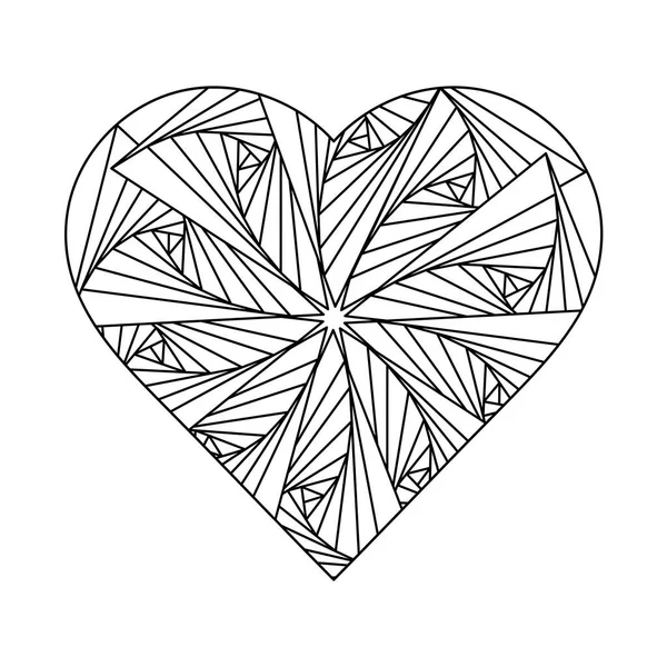 Kolorowanka Dla Dorosłych Heart Wektor Geometryczna Monochromatyczna Abstrakcyjna Ilustracja — Wektor stockowy