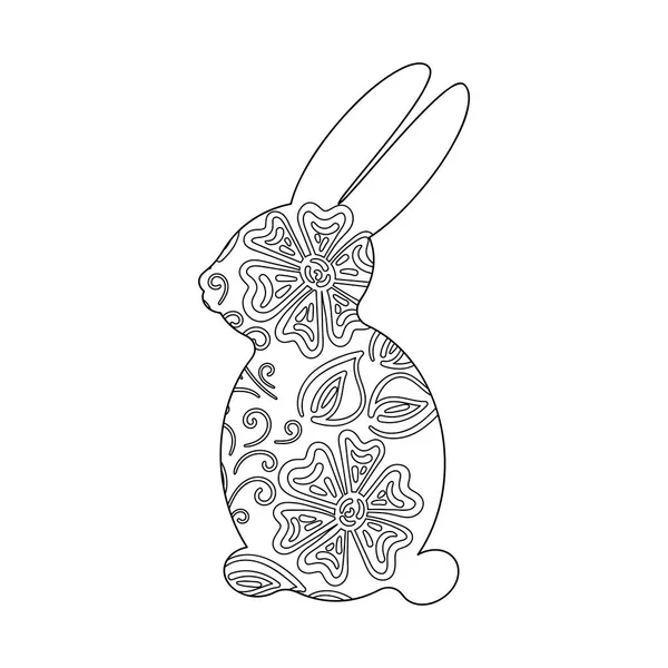 Mignon livre de coloriage Bunny pour enfants et adultes sur fond blanc. Silhouette de lièvre, art thérapie. — Image vectorielle