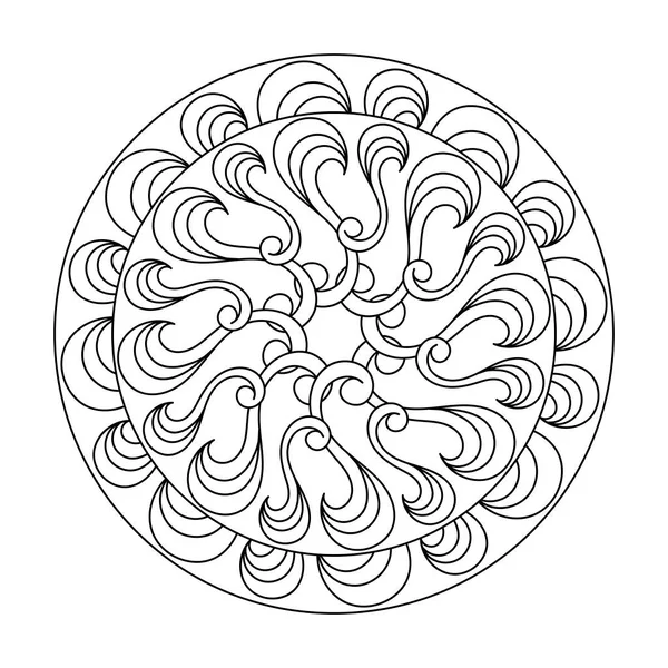 Coloring Book Drawing Scribbles Curls Mandala Black White Vector Background — Vetor de Stock