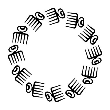 Adinkra Duafe sembolü için çerçeve. Kadim etnik sembollü yuvarlak vektör çizimi. Afrikalı ve kabilelerin ayinsel ekran baskısı. Sanatsal el resmi