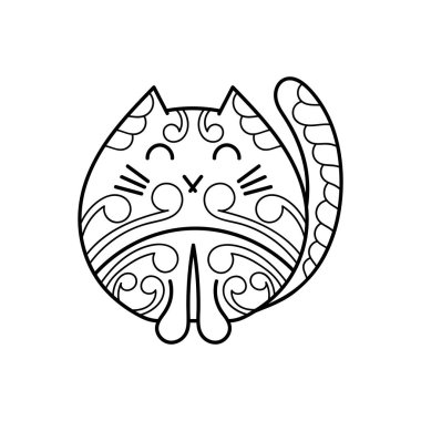 Sevimli kedi boyama kitabı sayfası. Çocuklar için stres önleyici. Komik hayvan, el çizimi vektörel illüstrasyon.