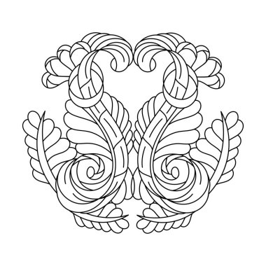 Yetişkinler için boyama kitabı. Karalama tarzında büyülü soyut kompozisyon. Dekor tasarım elementleri. Siyah ve beyaz vektör arkaplanı.