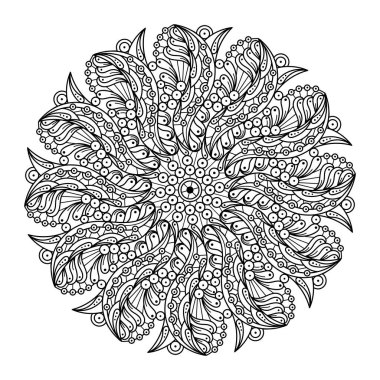 Yetişkinler için boyama kitabı. El yapımı mandala. Kabile desenli boyama sayfası. Siyah ve Beyaz dekoratif tasarım elementi. Vektör illüstrasyonu.