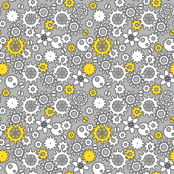 Seamless Pattern Gears Steampunk Style Three Dimensional Background Grey Yellow — Stock Vector