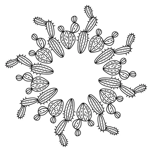 Malbuch Mandala Handgezeichnete Sukkulenten Und Kakteen Linear Doodles Botanischer Vektor — Stockvektor