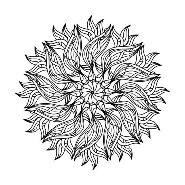 Mandala. Boyama kitabı. Siyah ve beyaz daire süsü, el çizimi dekorasyon elementleri. Vektör illüstrasyonu