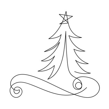 Sürekli bir çizgi çiziyor. Noel ağacı. El çizimi vektör illüstrasyonu.