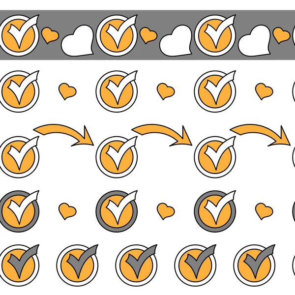 Conjunto de bordes horizontales con marca de verificación en círculo y corazón — Vector de stock