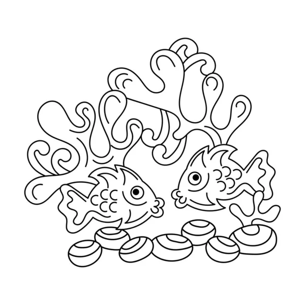 Libro para colorear Doodle. Pescado dibujado a mano y algas. Páginas para colorear para niños y adultos. Ilustración vectorial — Archivo Imágenes Vectoriales