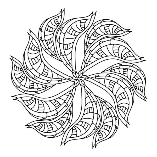Mandala. Malbuch. Abstraktes handgezeichnetes Ornament, Blütenblatt-Mandala. — Stockvektor