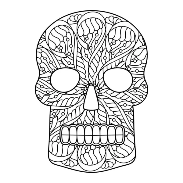 Livre Colorier Pour Adulte Crâne Sucre Pour Halloween Jour Des — Image vectorielle