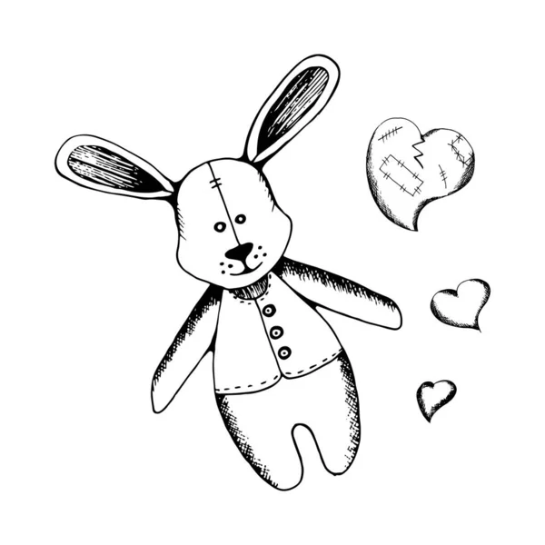 Valentine Day Greeting Card Cute Bunny White Background Hand Drawn — Stock Photo, Image