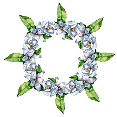 Koyu kırsal ahşap arka planda suluboya manolya çiçekleri çerçeveletin. Güzel tasarım için bahar arkaplanı, Üst Manzara, düz yatış