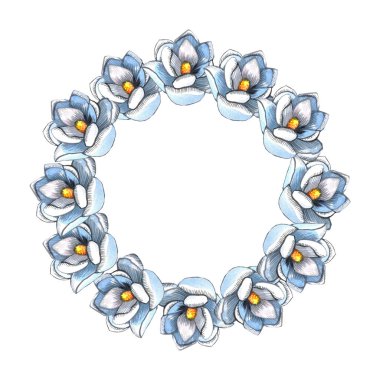 Koyu kırsal ahşap arka planda suluboya manolya çiçekleri çerçeveletin. Güzel tasarım için bahar arkaplanı, Üst Manzara, düz yatış