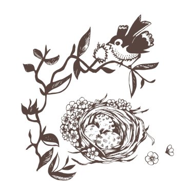 Paskalya yumurtaları, tavuklar, bahar çiçekleri - laleler, kelebekler, Paskalya pastaları ve tüyleri - beyaz arka planda izole edilmiş devasa bir Paskalya elementleri seti