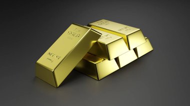 İş için altın külçe ve altın sikke, 3D yorumlama..