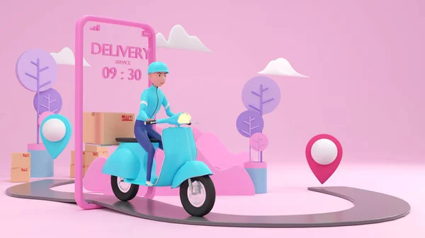 Cute Delivery Staff Take Parcel Rendering Character — Stock Photo, Image