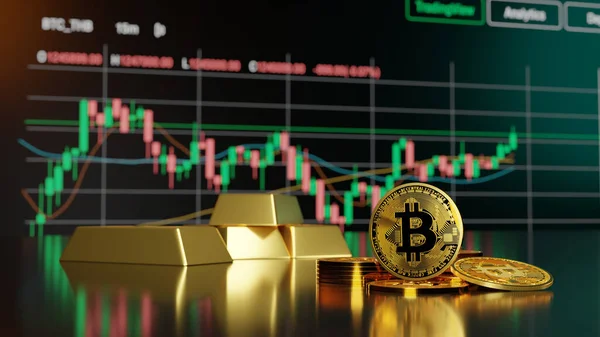Bitcoin Kryptoměna Investování Koncept Vykreslování — Stock fotografie