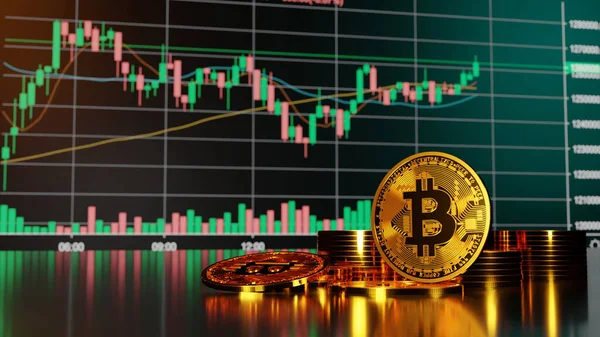 Bitcoin ve kripto para yatırım konsepti. 3B görüntüleme.
