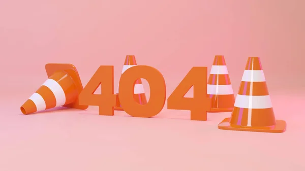 3Dイラスト 隔離された背景に交通コーンと404番号 404ページのエラーコンセプト 発見されなかったページ — ストック写真