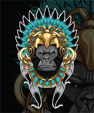 Kızıl Kızılderili şapkalı goril, Vektör..