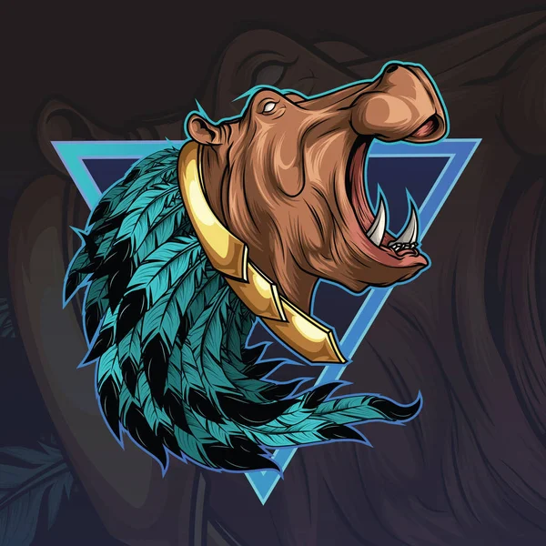 Illustration Tatouage Mascotte Tête Hippopotame Colère — Image vectorielle