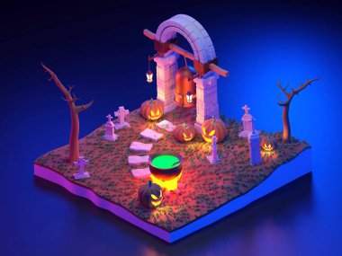 3 boyutlu cadılar bayramı sahnesi Isometric.