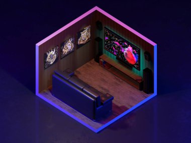 3D görüntüleme odası izometrik, 3D illüstrasyon.