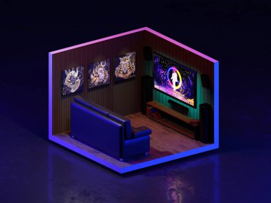 3D görüntüleme odası izometrik, 3D illüstrasyon.