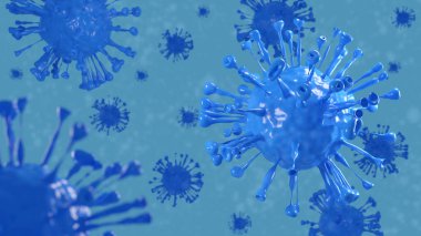 3 boyutlu illüstrasyon soyut viral enfeksiyon kronik hastalıklara neden oluyor. Coronavirus, grip virüsü H1N1, covid-19, hücre enfeksiyonu organizma, AIDS. Virüs soyut arkaplanı.