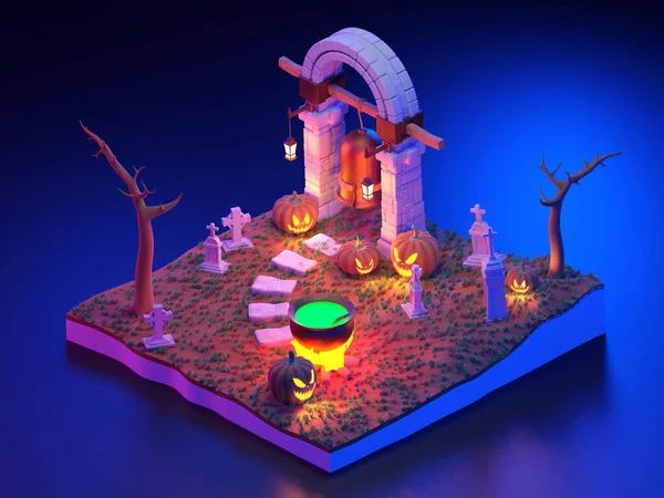 Vykreslování Halloween Scény Isometric — Stock fotografie