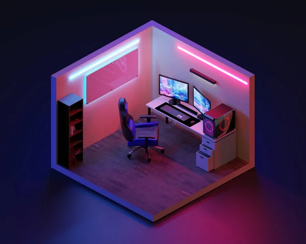 Render Gaming Room Isometric Illustration — Stock Photo, Image