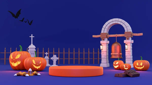 Pódio Pedestal Sobre Fundo Laranja Promoção Produto Halloween Abstrato Assustador — Fotografia de Stock