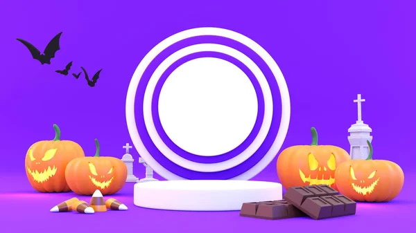 Pedestal Podium Oranje Achtergrond Halloween Product Promotie Abstracte Spookachtige Weergave — Stockfoto