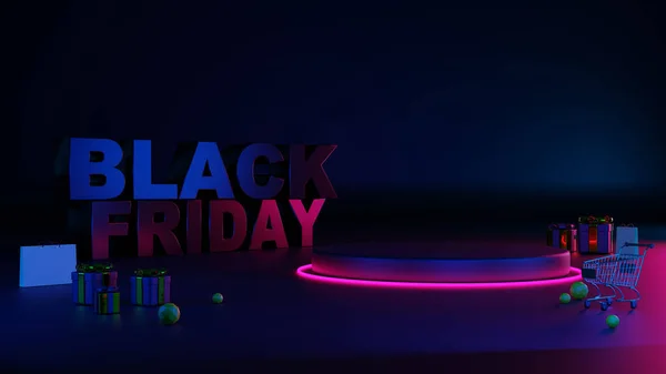 Black Friday Neon Light Glow Podium — Stock Photo, Image