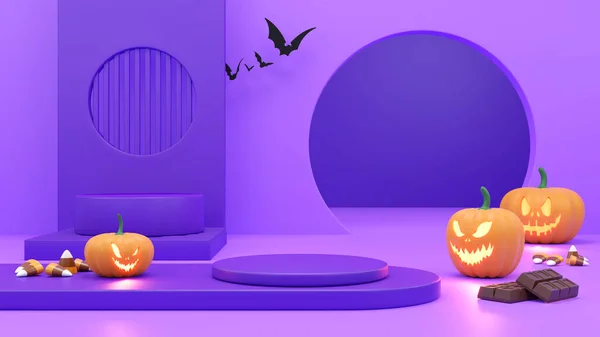 Pódio Pedestal Sobre Fundo Laranja Promoção Produto Halloween Abstrato Assustador — Fotografia de Stock