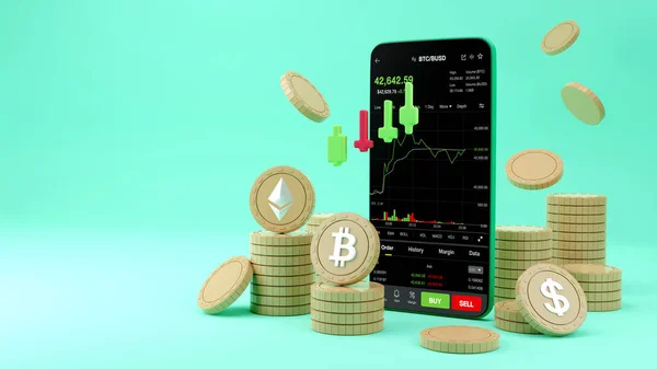 Obchodování Kryptoměn Nebo Bitcoin Smartphone Růst Informace Burze Investic Obchodní — Stock fotografie